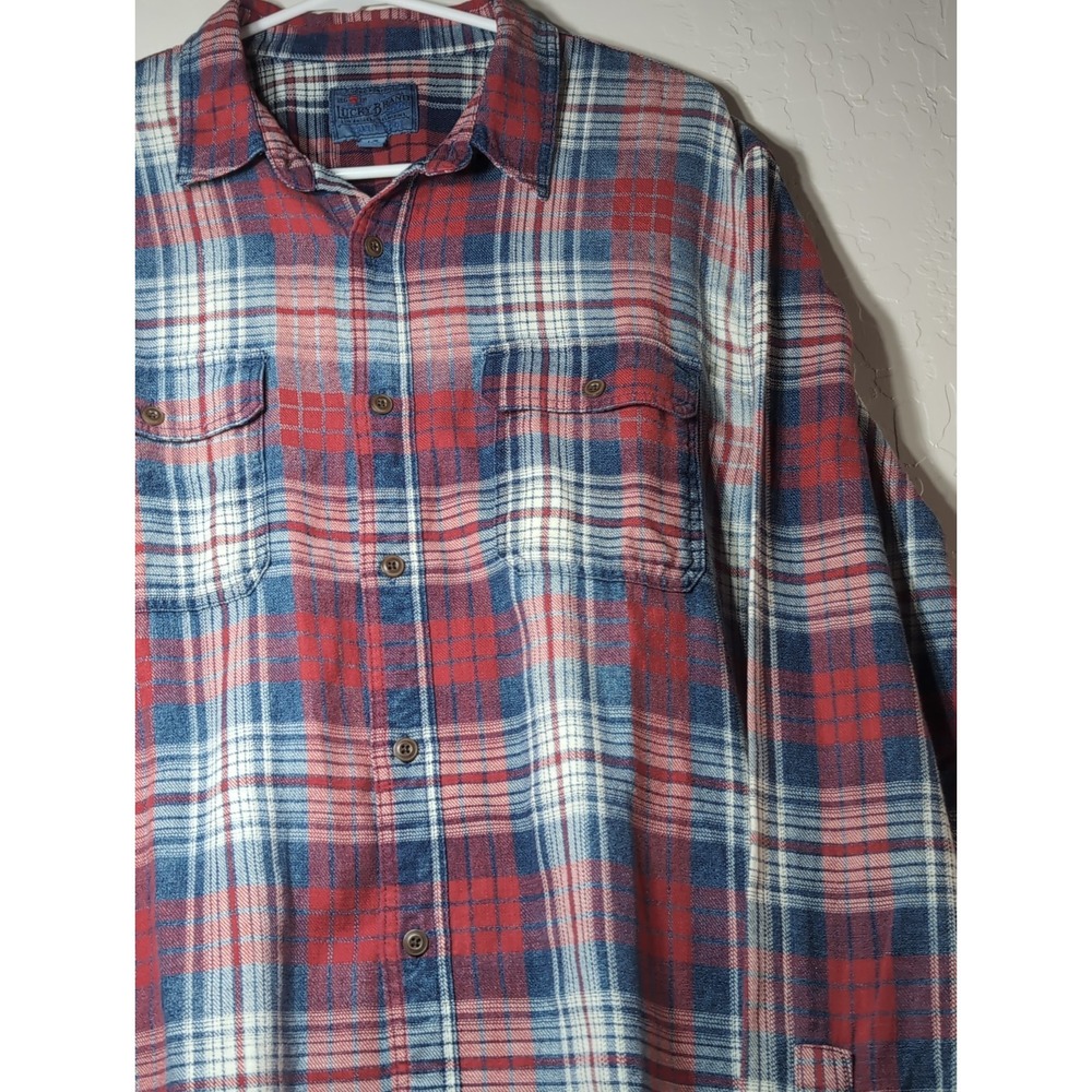 Lucky Brand Men's Lg Plaid Red White Blue Long Sleeve Button Down Shirt Cotton - Picture 15 of 16